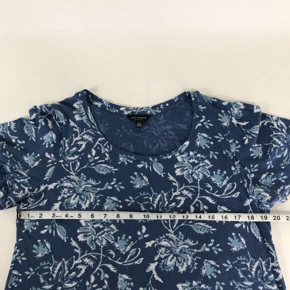 Lucky Brand Floral Scoop Neck Tee Women's Large Blue Stretch Knit Casual Summer - Picture 6 of 11